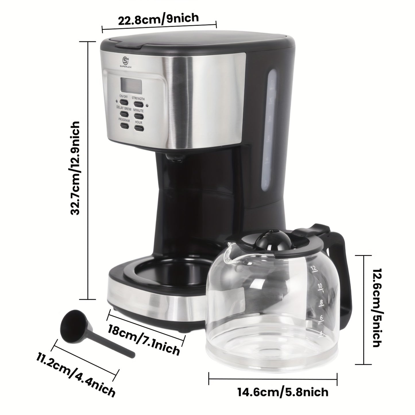 NEW UK Plug  Drip Coffee Maker With LCD Display Delay Brew And Strength Control 900W Precise Temp Auto Shut Off Dishwasher Safe Glass Jug 1.5L