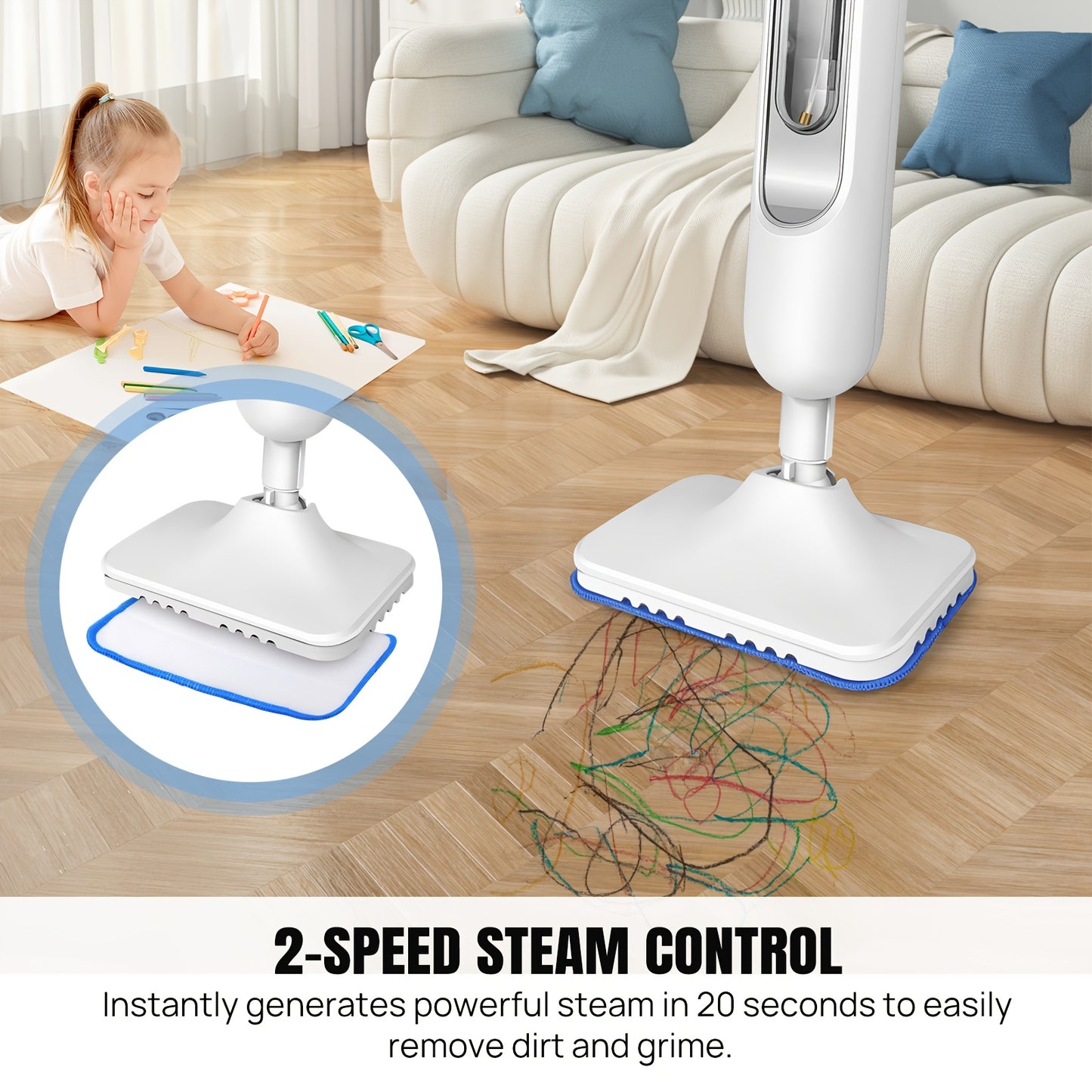 Steam Mop 1500W Electric Floor Cleaner Hot Steam Cleaner Handheld Multipurpose Handheld Cleaning Machines Convenient Detachable for Cleaning Laminate Hardwood Marble Tile Floor Carpet