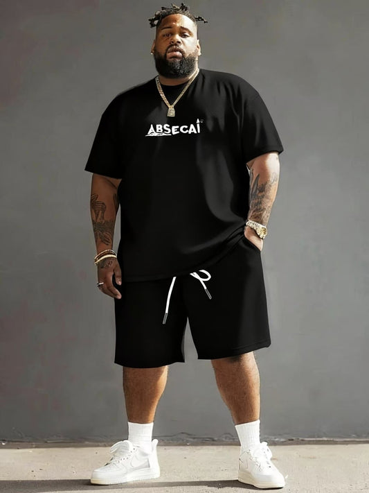 2 PCS SET 3 Colors UK (46-60) Plus Size Men's Casual Sports Suit | 3D Print Breathable Comfortable Summer Outdoor Sports Short-Sleeve Two-Piece Set, Machine Washable Soft Fabric, Urban Fashion Design, Loose Fit, Crew Neck, Pa