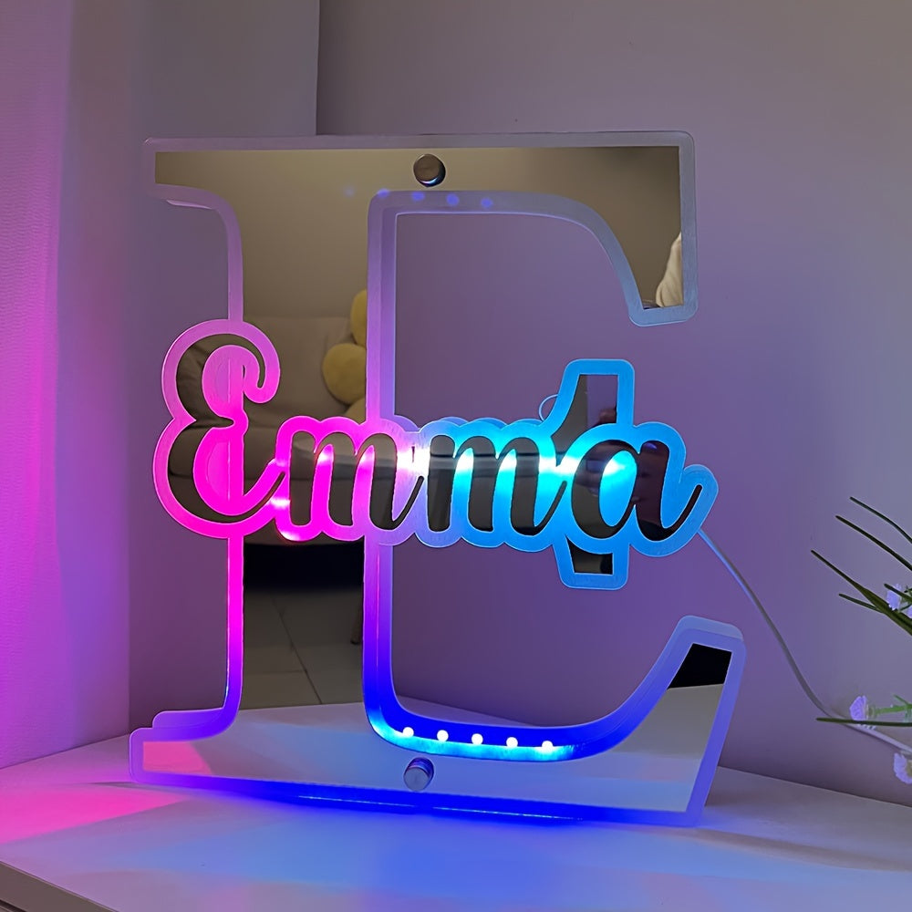 Customized bedroom personalized double-sided letter LED mirror light, USB power supply, suitable for room wall, bathroom, neon light mirror, Christmas Valentine's Day birthday gift (1pc)