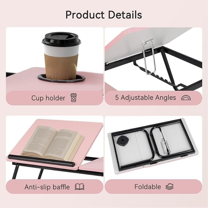 Laptop Desk Laptop Bed Table with Foldable Legs and Cup Slot, Reading Holder Notebook Stand with Adjustable Height Angle, Laptop Bed Tray for Bed Sofa Breakfast Work Study Reading