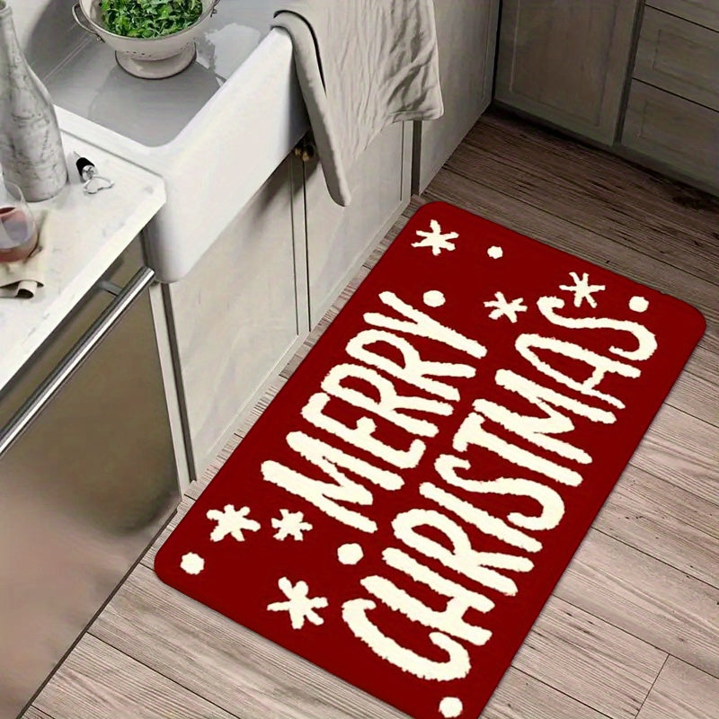 Festive Christmas "Merry Christmas" Door Mat - Machine Washable, Polyester, Rectangular, Ideal for Indoor/Outdoor Entryway, Living Room, Bedroom, Kitchen, Office & Holiday Decor, Christmas Door Mat