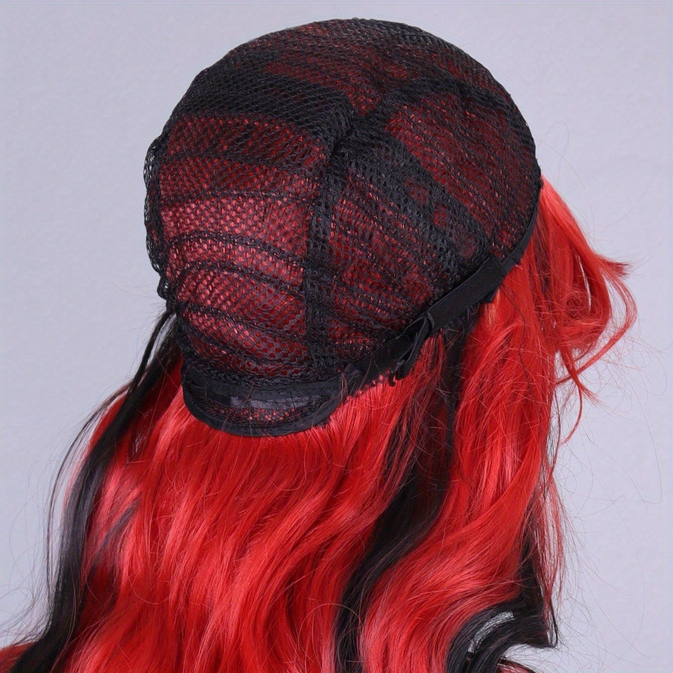 A 26-inch Red and Black Gradient Wig with Bangs is Suitable for Party Styling Wigs for Women