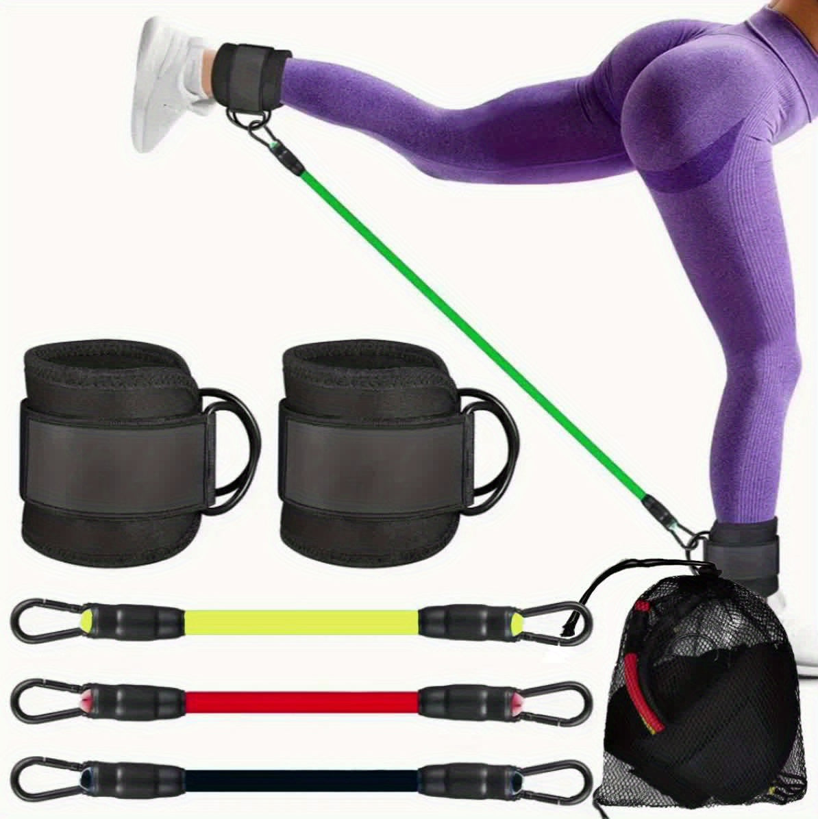5 PCS Set Ankle Resistance Bands | Adjustable Cuffs for Strength Training, Yoga & Fitness - for leg & Butt Workout, Muscle Shaping, Includes Mesh Storage Home Gym Sports Accessories