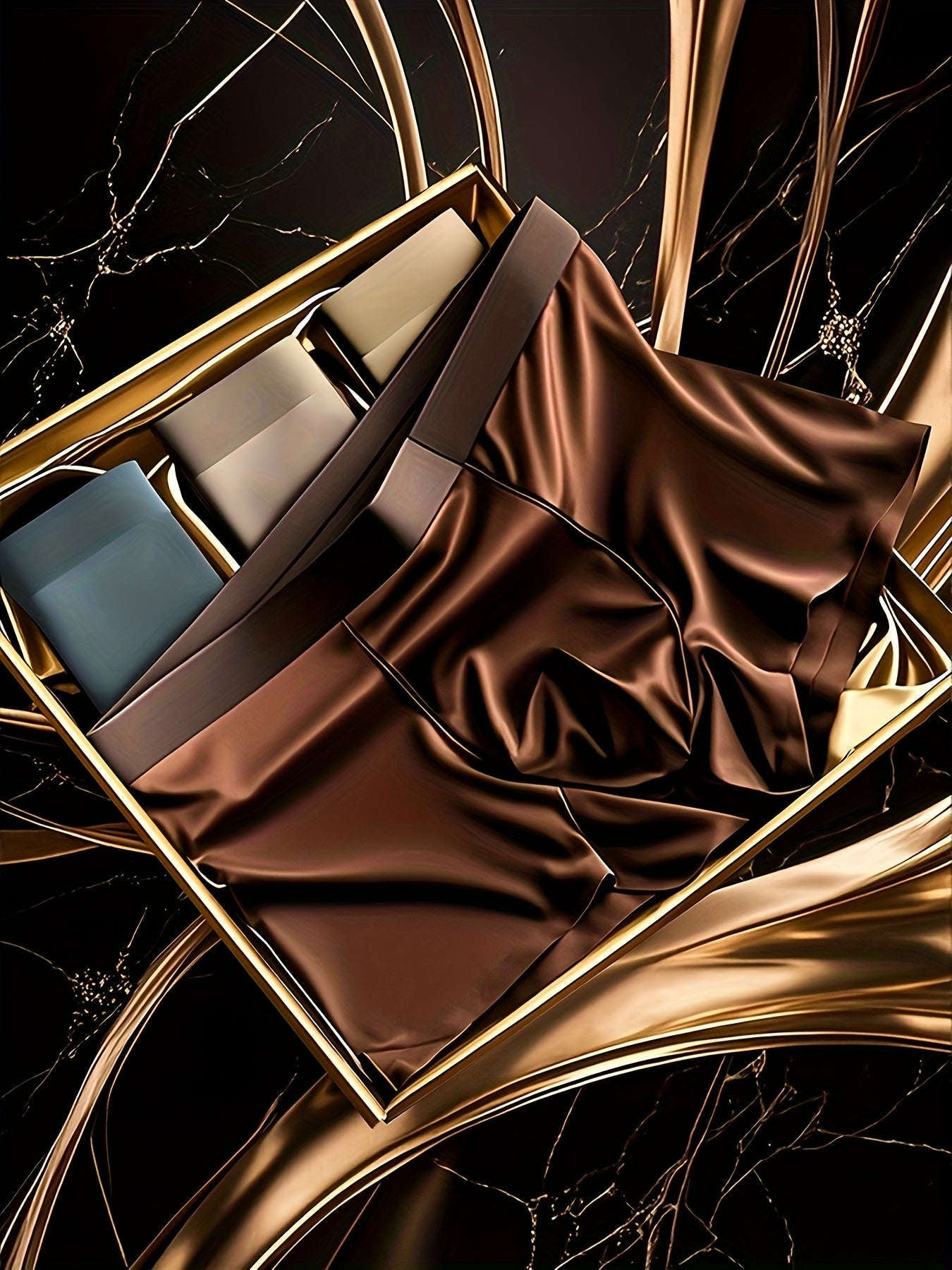 4pcs Black-Golden Gift Set Men's Summer Seamless Ice Silky Boxer Briefs - Shiny Glossy High-Quality - Multi-Color Solid - Comfortable & Breathable