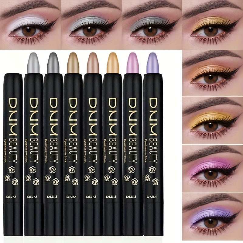 8pcs Waterproof Long-Lasting Pearlescent Eyeshadow Set - Vibrant Shimmer Colors in Black, Purple, Pink, Blue, Green, White, Yellow, Brown & Gray - Smudge-Proof Eye Makeup Sticks for Bold & Subtle Looks