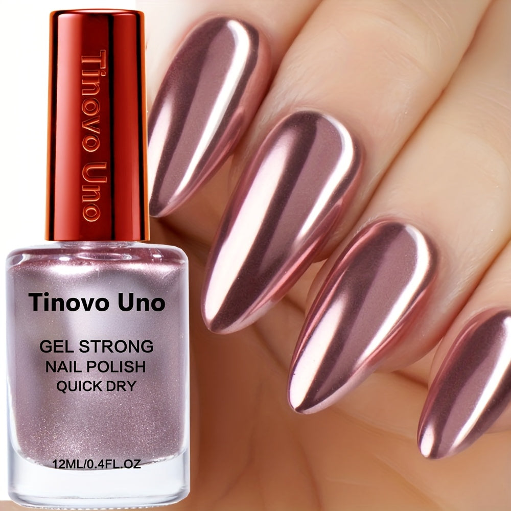 NEW Metallic Mirror Rose Golden Nail Polish 12Ml, High Gloss, Naturally Air-Dry Fast, Cyberpunk Style Metallic Nail Polish, Suitable for Various Festive Parties, Creating a Luxurious Metallic Manicure