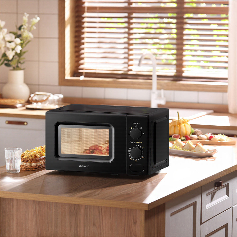 20L Large Capacity Midea COMFEE' Black Compact Microwave Oven 700W with Manual Control - 20L Countertop Microwave for Small Kitchens, Dorms & Studios, 5 Power Levels & Quick Defrost