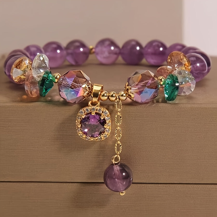 Classic Amethyst Bead Bracelet Featuring Cubic Zirconia, Non-Coated Fashion Jewelry for Women - Perfect for Everyday Use And Gifting Jewelry Accessories