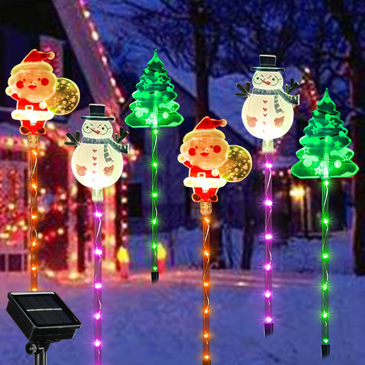 NEW 6pcs Solar Christmas Lights, LED Garden Decorations - Santa Claus, Snowman & Tree Designs with 8 Lighting Modes, Durable Plastic Outdoor Holiday Decor for Lawn, Winter Celebrations, Christmas Decorations