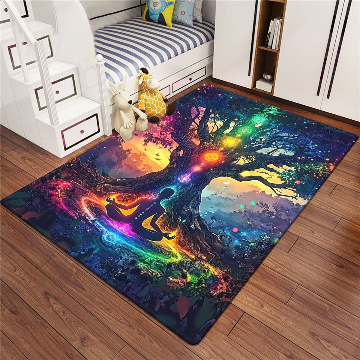 For Spiritual Yoga Studio Extra Large Meditation Mat - Heavy-Duty 800gsm Non-Slip Yoga Mat & Mat with Chakra Tree Design in Green, Blue, Purple, Pink, Orange, Yellow, Red, - Machine Washable Floor Mat for Living Room, Bathroo