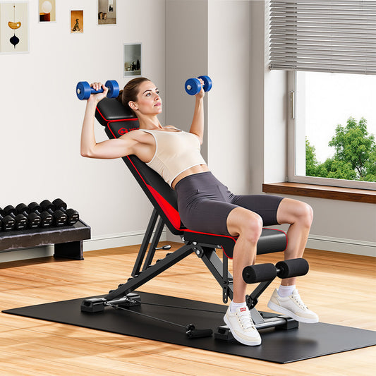 Home Gym Adjustable Workout Weight Bench Folding Exercise Bench 8 Backrest Adjustment for Full Body Exercise with Resistance Bands 300kg High Weight Capacity Sports Supplies