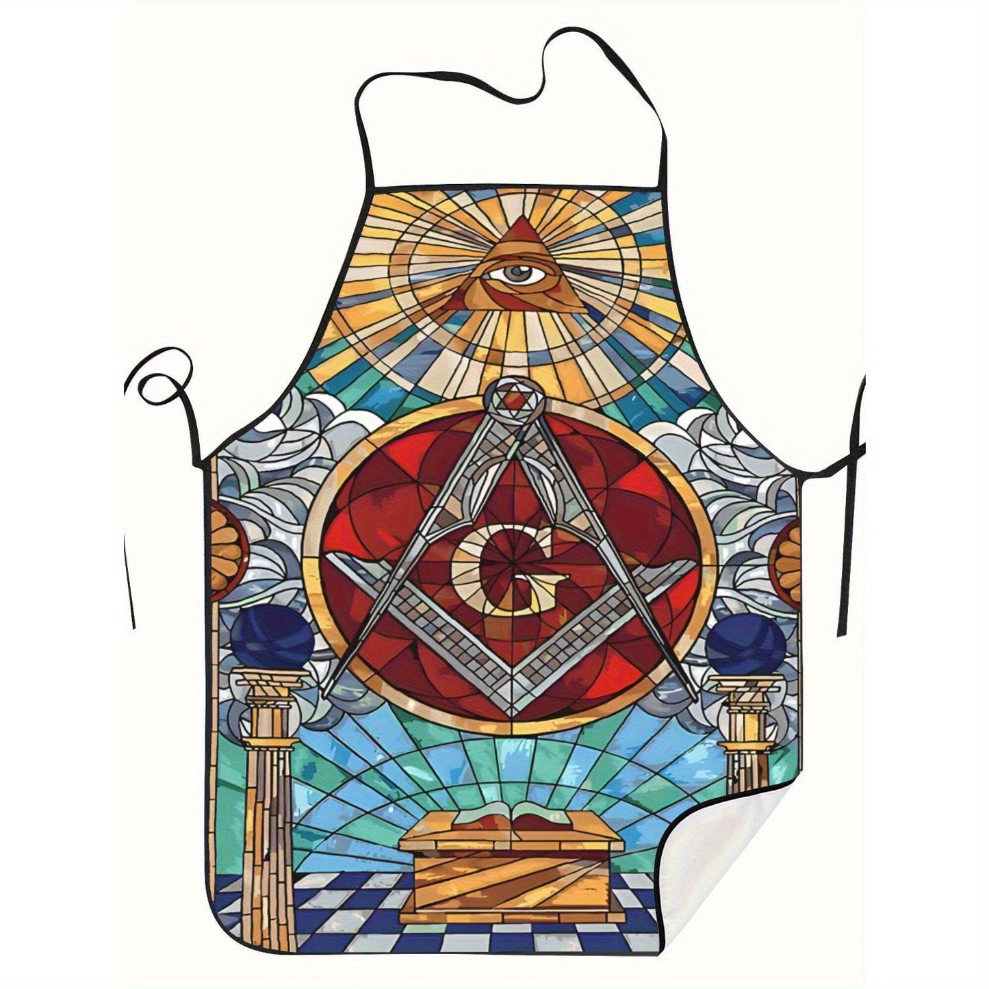 Freemason Unisex Apron - Durable with Intricate Masonic Symbols, Adjustable Neck Strap & Tassels - Kitchen Cooking Hairdresser Craftsmen Apron for Men & Women, Symbolic Design