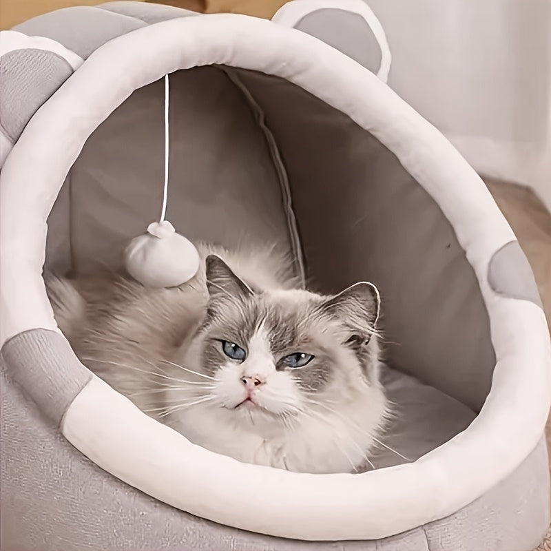 Large 42-35cm Cozy Cartoon Cat Cave Bed, Keep Your Kitten Warm And Snug In This Cute Pet House