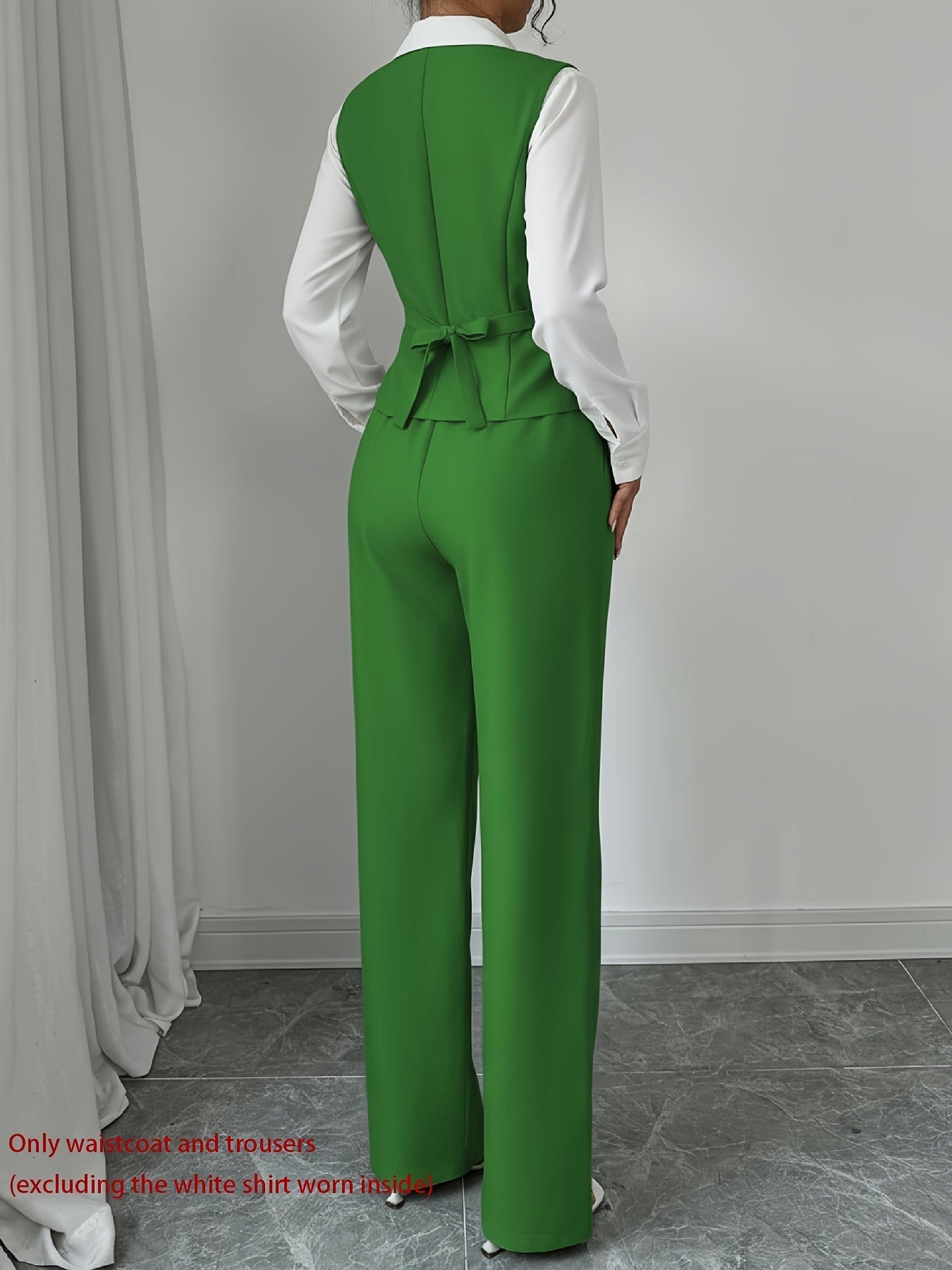 2 PCS Set UK 8-18 Size 5 Colors New Summer Women's Casual Elegant Chic Solid Color Sleeveless Single-Breasted Waist-Cinching Vest + High-Waist Wide-Leg Pants