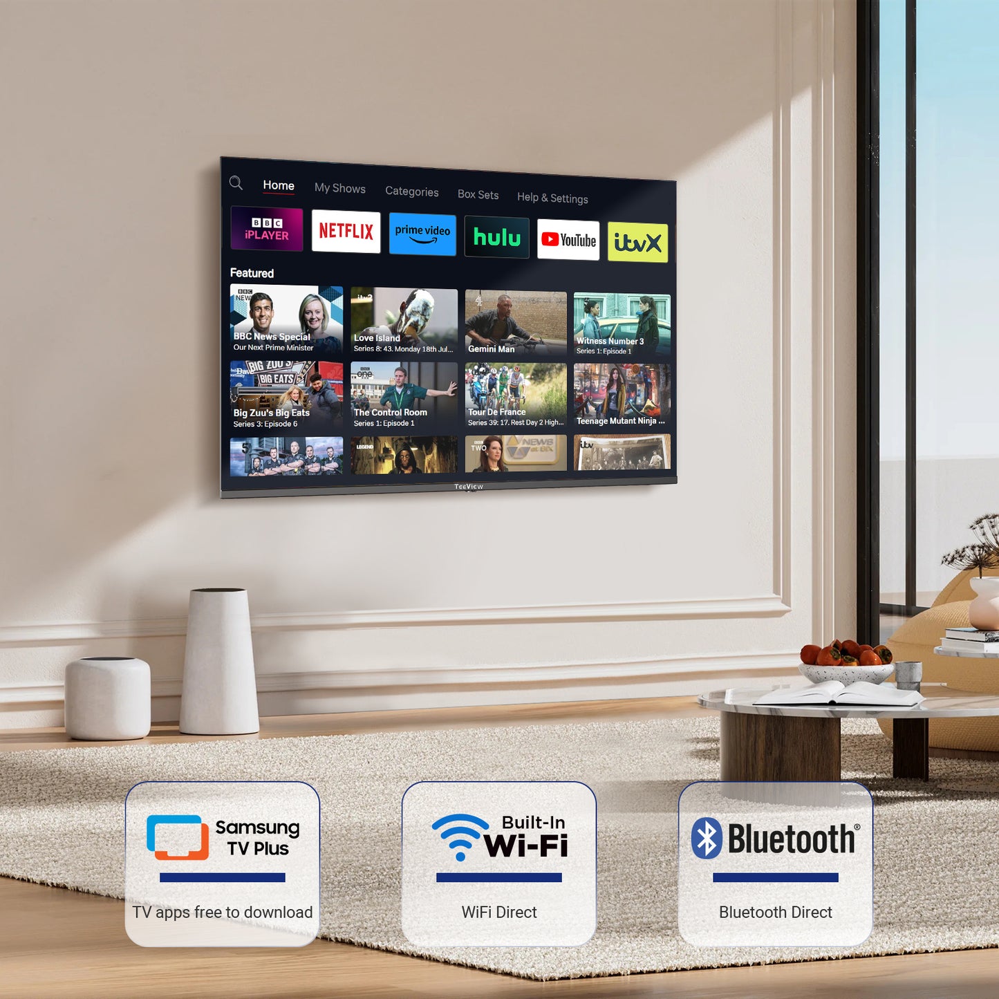 43 Inch 4K UHD Smart TV Powered by Tizen, 3 HDMI, 2 USB, RJ45 - Teeview TV43QUT-UK