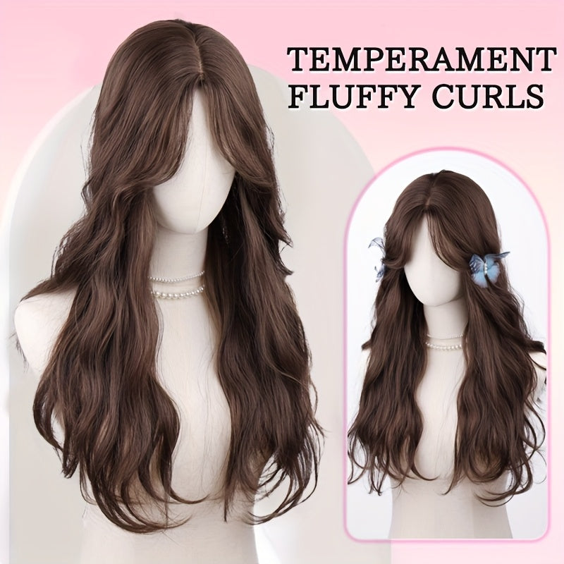 NEW Arrivals 66.04cm Long Brown Curly Wig with Bangs for Women - High-Temperature Fiber, Voluminous Waves for Everyday, Party & Event Styling