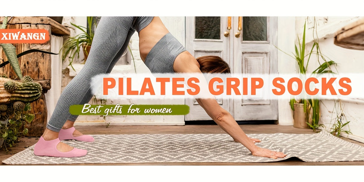 2 Pairs Set 5 Colors Pilates Socks with Grips for Women, Open Top Yoga Socks, Non Slip Grippy Athletic Socks for Workout, Barre, Dance - Breathable Pilates and Ballet Dance Grip Socks