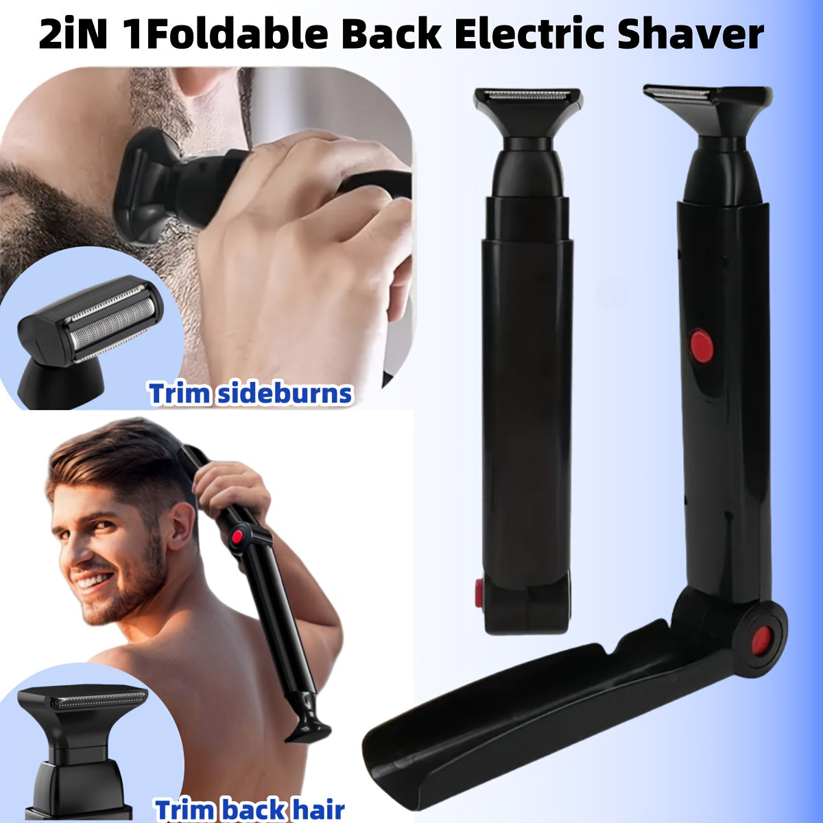 Men's Long-Handled Back Shaver with Facial Razor, Body Shaver with 2 Shock-Absorbing Elastic Heads and Adjustable Curved Handle - A Gift for Husband or Boyfriend