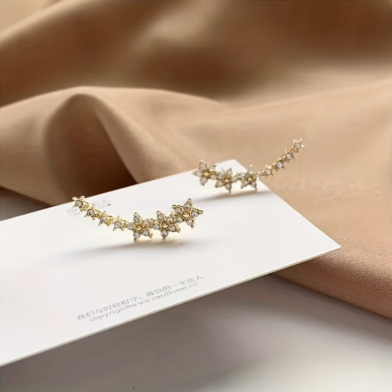 Stainless Steel Women's Sequined Floral Earrings - Elegantly Framed Stud Earrings, Low-Allergen Floral Studs Suitable for Sensitive Skin Tones, Perfect for Valentine's Gifts, Weddings, And Everyday Wear
