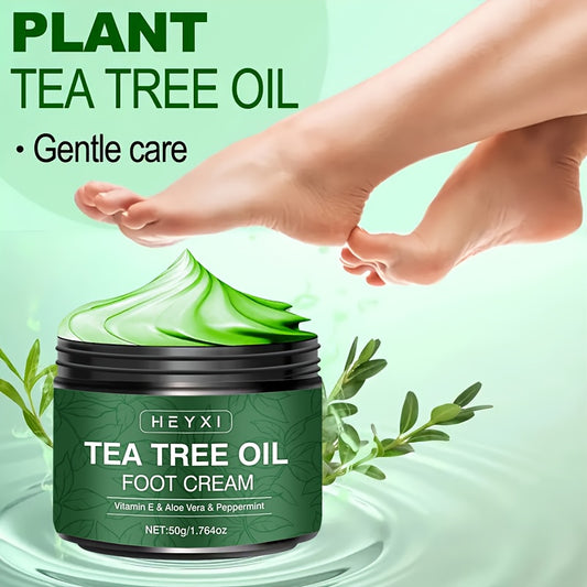 2 PCS Set Tea Tree Oil Foot Cream, Enriched with Vitamin E, Aloe Vera, and Mint, Effectively Moisturizes Dry, Rough, and Cracked Skin, with a Long-lasting Fresh Fragrance. Foot Care Formula Contains Plant-derived Squalane