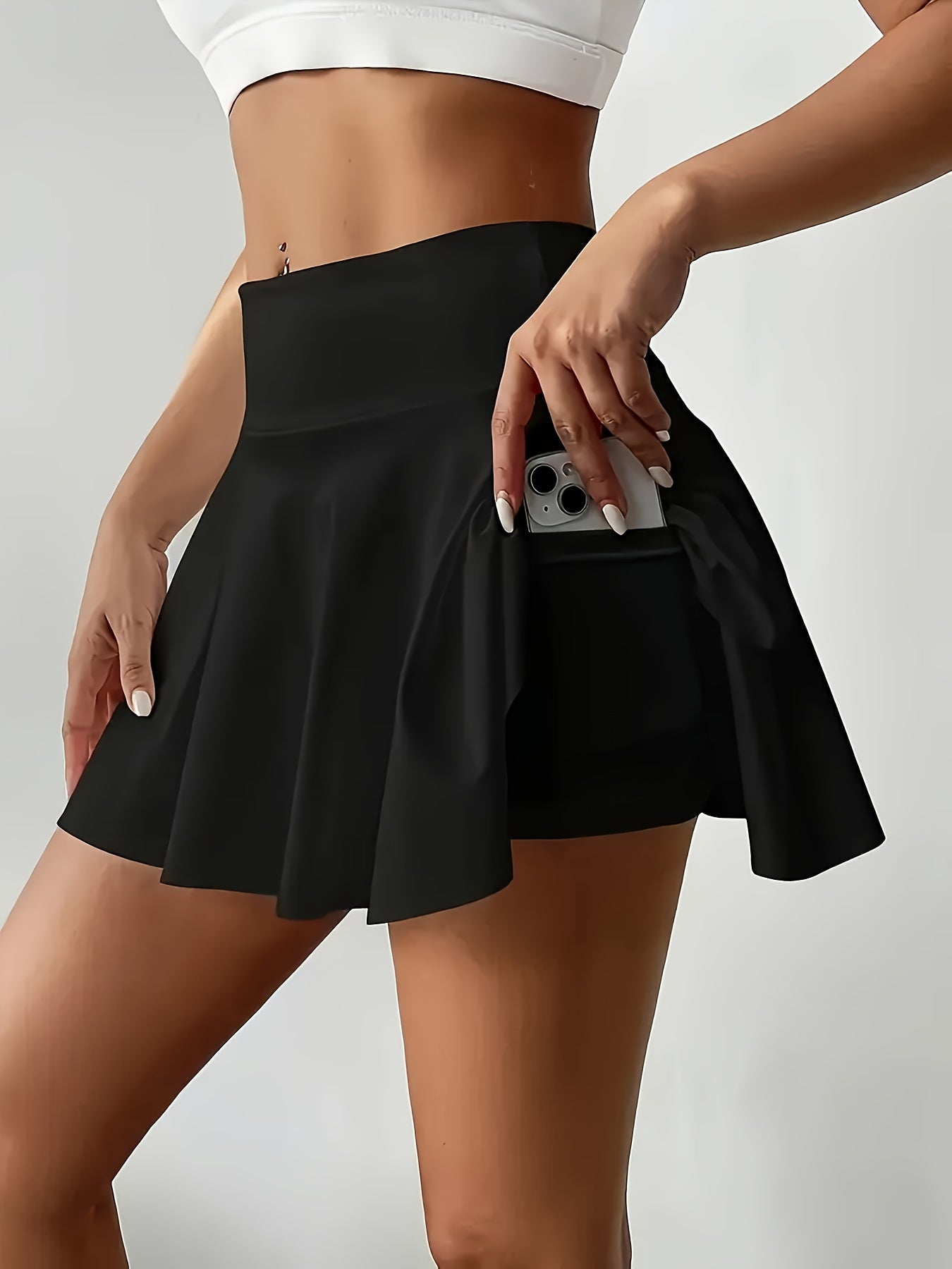 Black/White Color Women's High-Waist Tummy Control Skirt with Anti-Chafing Technology - & Everyday Non-See-Through Skirt, Side Pockets, Stretchy Non-Slip Waist Trainer, Machine Washable Pants Alternative for,, Casual Outfits