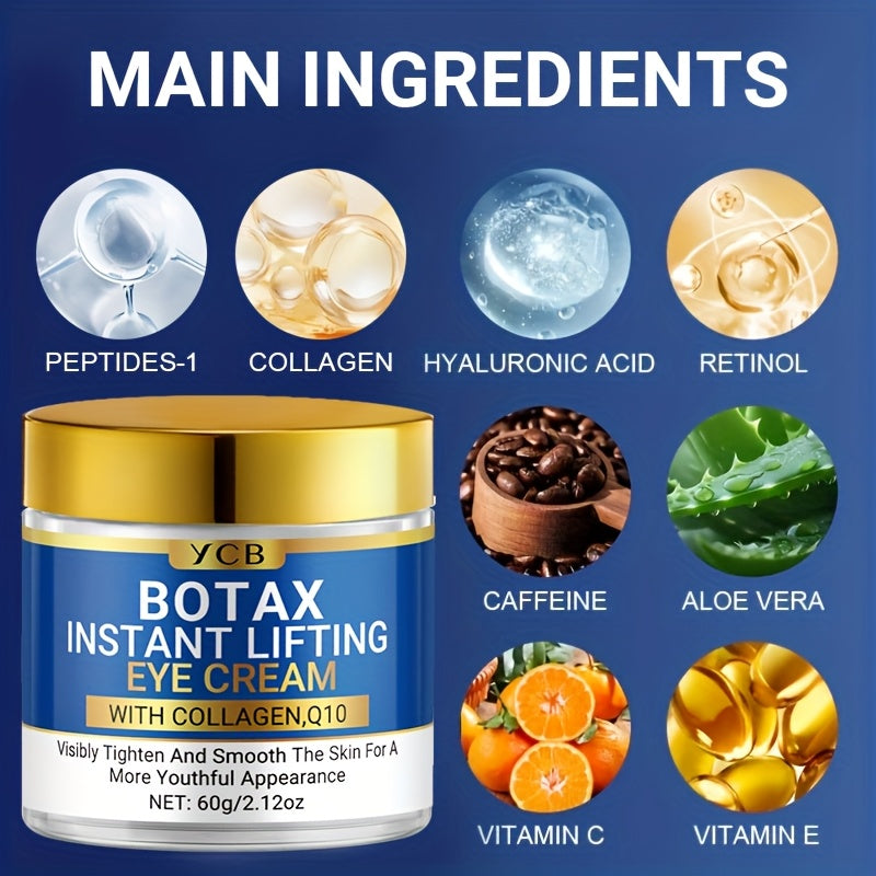 Instant Firming Botax Eye Cream, Moisturizing, Firming, Smoothing, and Enhancing Radiance, with Hyaluronic Acid, Collagen, Retinol, and Caffeine, Making the Skin Around the Eyes Look Younger, 60g/2.12oz