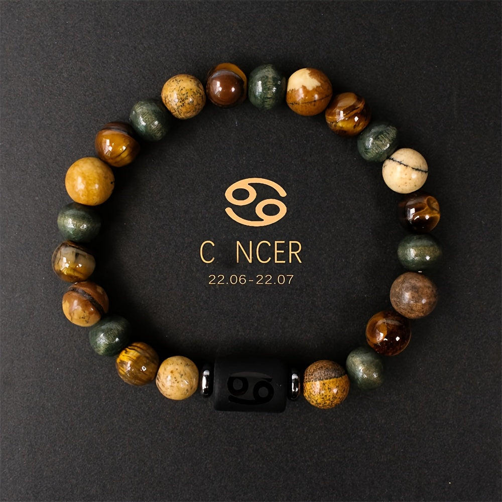 Handmade Natural Stone Zodiac Bracelet, Vintage Simple Style Beaded Bangle for Daily and Gift Giving Occasions, Unisex Birthstone Bracelet for April, Adjustable - No Plating, Natural Creation, Animal Theme (Pack of 1)