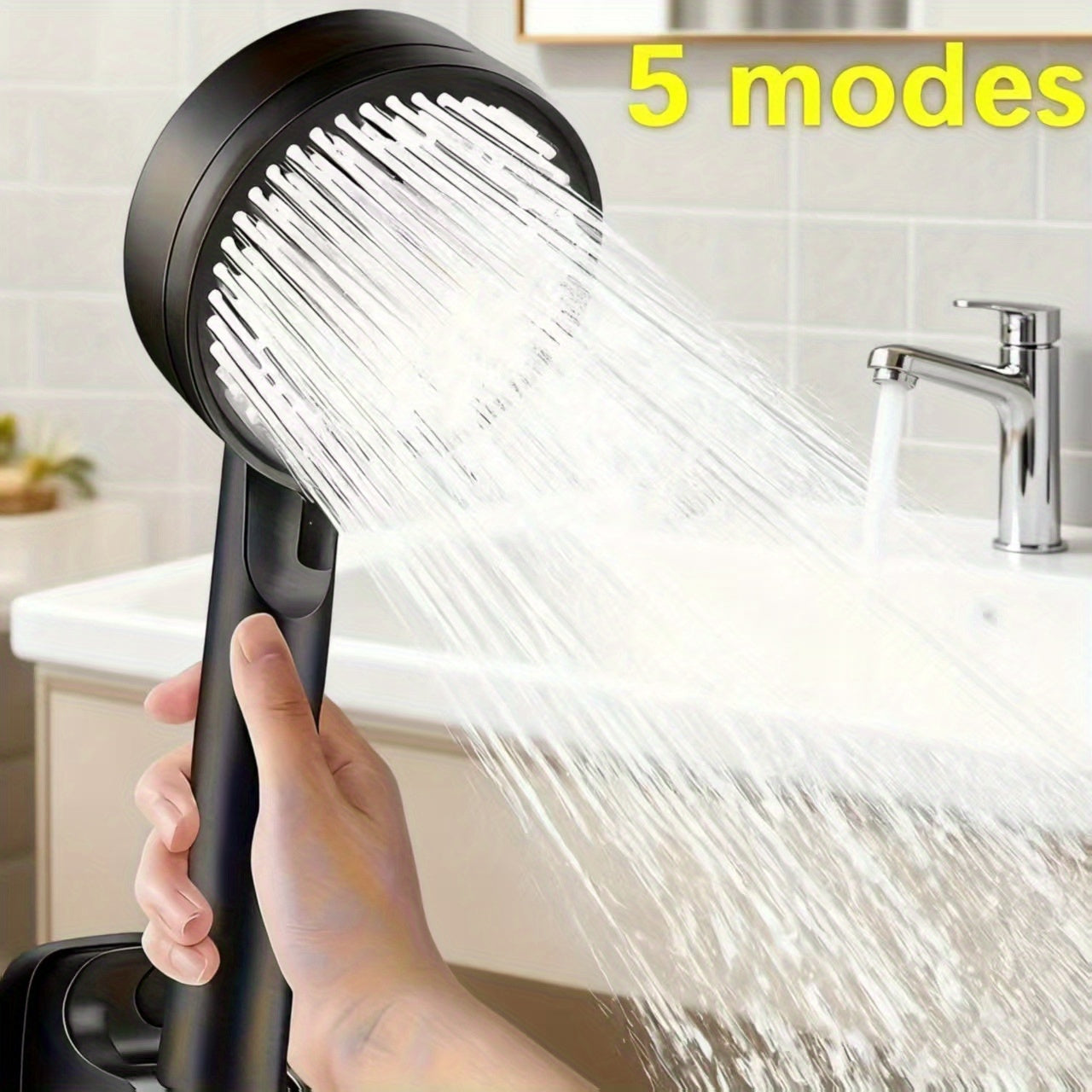 NEW Arrivals Advanced Black 5 Modes High Pressure Shower Head - Water Saving, Adjustable Head Handheld Shower Head, Enhancing Bathing Experience, Easy Installation, Bathroom Additions