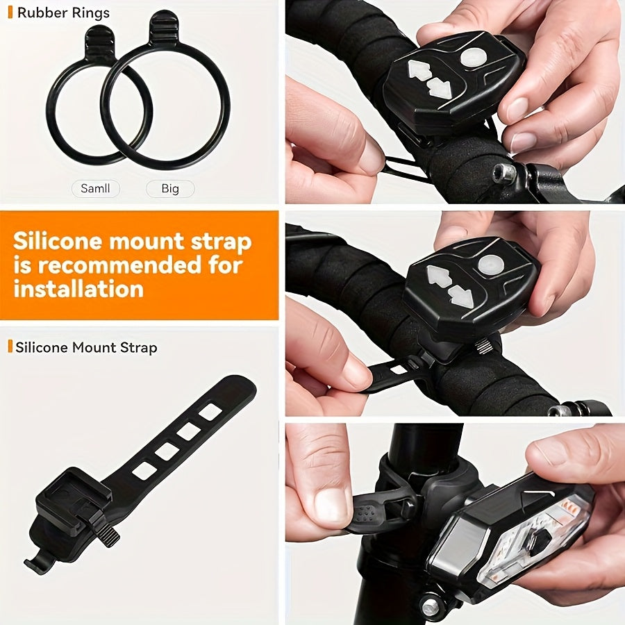 USB Rechargeable LED Bike Tail Light with Left & Right Turn Signals - 5 Modes, Remote Control, Safety Alert Speaker, Red/Yellow Light Beads, ABS+PC Material, Compact Design for Night Riding, Bike Light