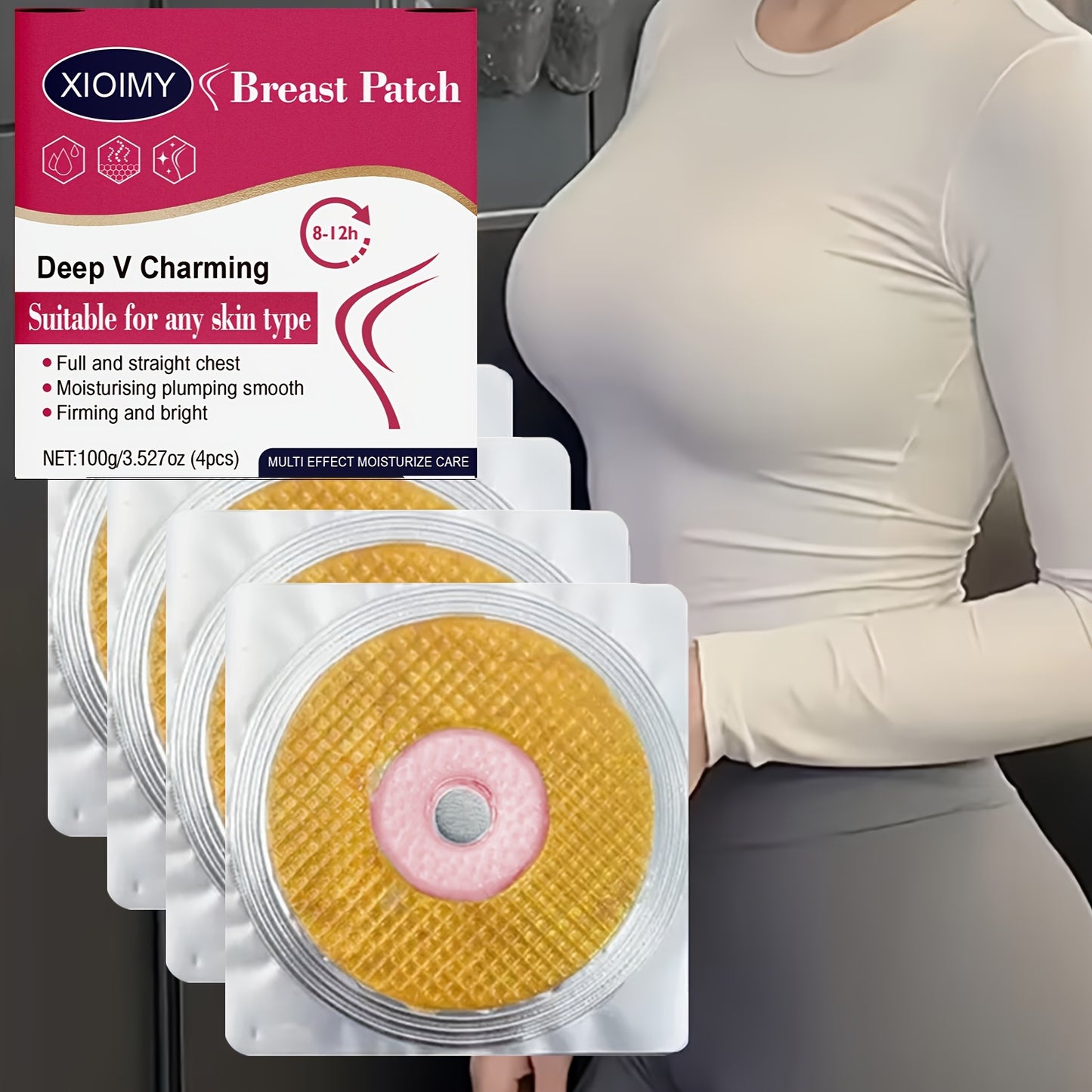 4 PCS Set of Instant Lift And Firm Breast Patches, Providing Intense Hydration And Deep Nourishment, Making The Skin on The Breasts Softer And More Hydrated, Infused with Aloe Vera And Hyaluronic Acid, Suitable for All Skin T
