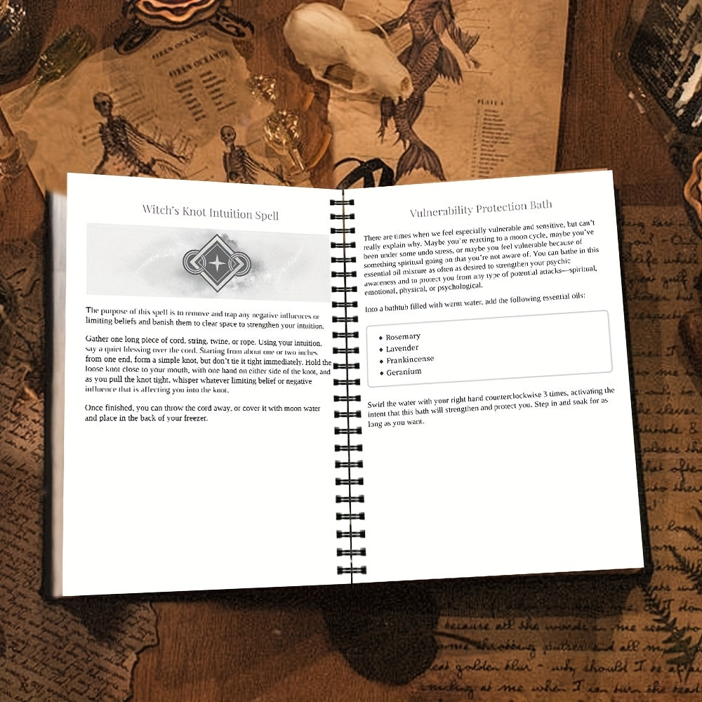 112 Pages English Language Black Magic Handbook with Ritual Oil Recipe and Spell Book, Clearing Negative Energies, Designed for Witch and Pagan Practices, Spiritual Growth Book using Pinecones, Crystals, English coil book