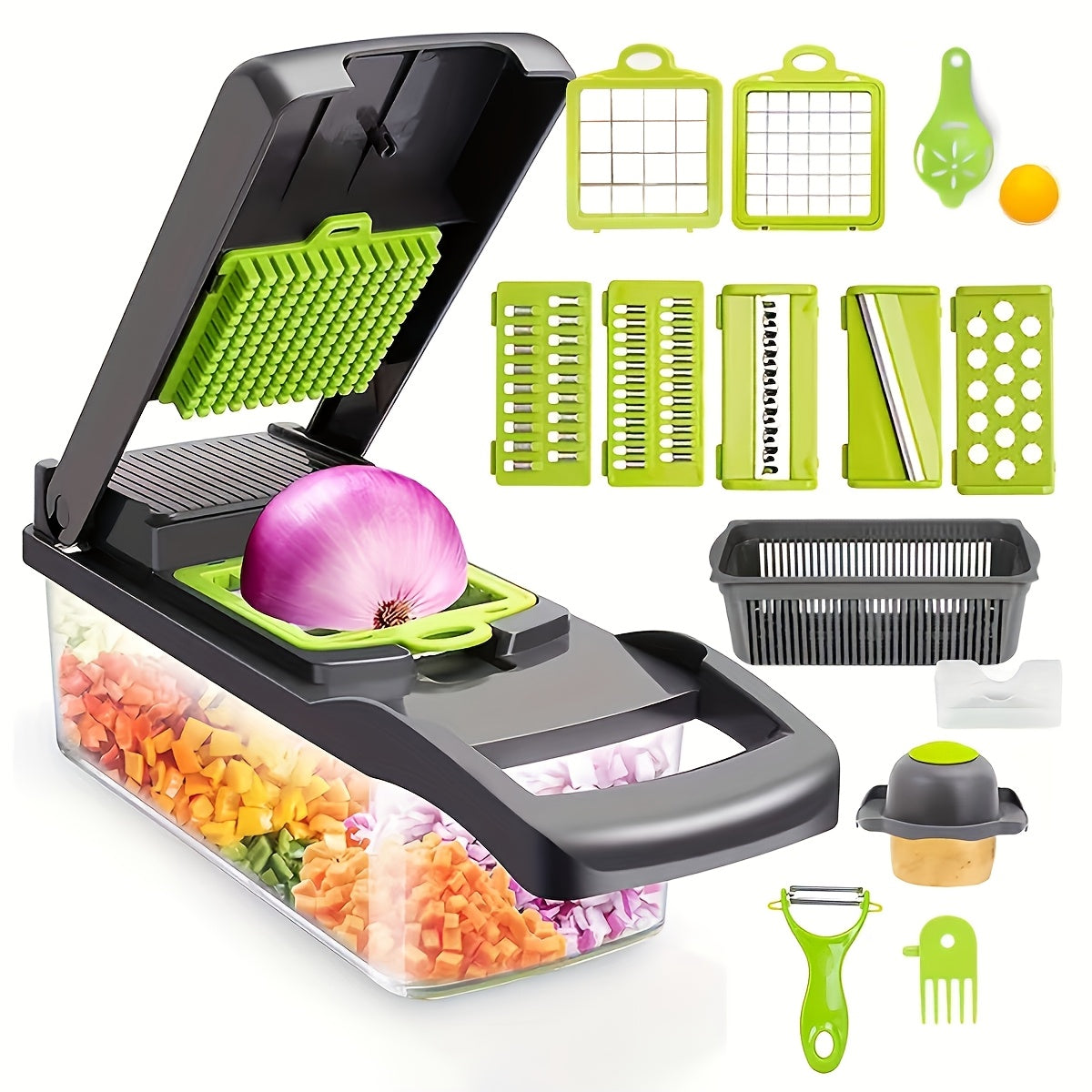 16in 1 Set Vegetable Chopper, Salad Chopper, Vegetable Slicer Multifunctional, Veg Chopper with 7 Chopping Vegetables, Mitten And Peeler, Vegetable Cutter for Vegetables And Fruit