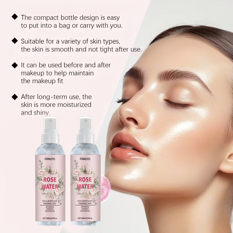 2pcs Rose Water Spray for Face, Hair, Body - 100% Hydration, Skincare Mist for Sensitive & Dry Beige, s & (Sensitive Scalp), Postpartum Care, Travel-Friendly Moisturizer (All Beige Types, 3.4fl.oz Each)