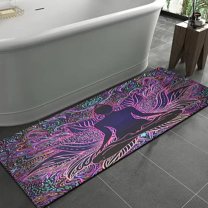 For Yoga Studio and Home Gym Vibrant Yoga Meditation Mat with Lotus Pose Design – Non-Slip, Machine Washable Velvet Mat for Hallway, Bedroom, and Living Room Decor, Perfect for Indoor/Outdoor Use