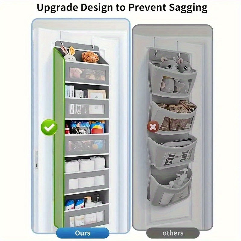 Durable 5-Tier Door Storage Rack - No-Drill Anti-Tip Door Hanging Rack, 44 Lbs Capacity (19.96 Kg), Space-Saving Hanging Storage Shelf, Suitable for Closets, Bathrooms, Kitchens, Nurseries - Easy-To-Clean Fabric Structure, Pe