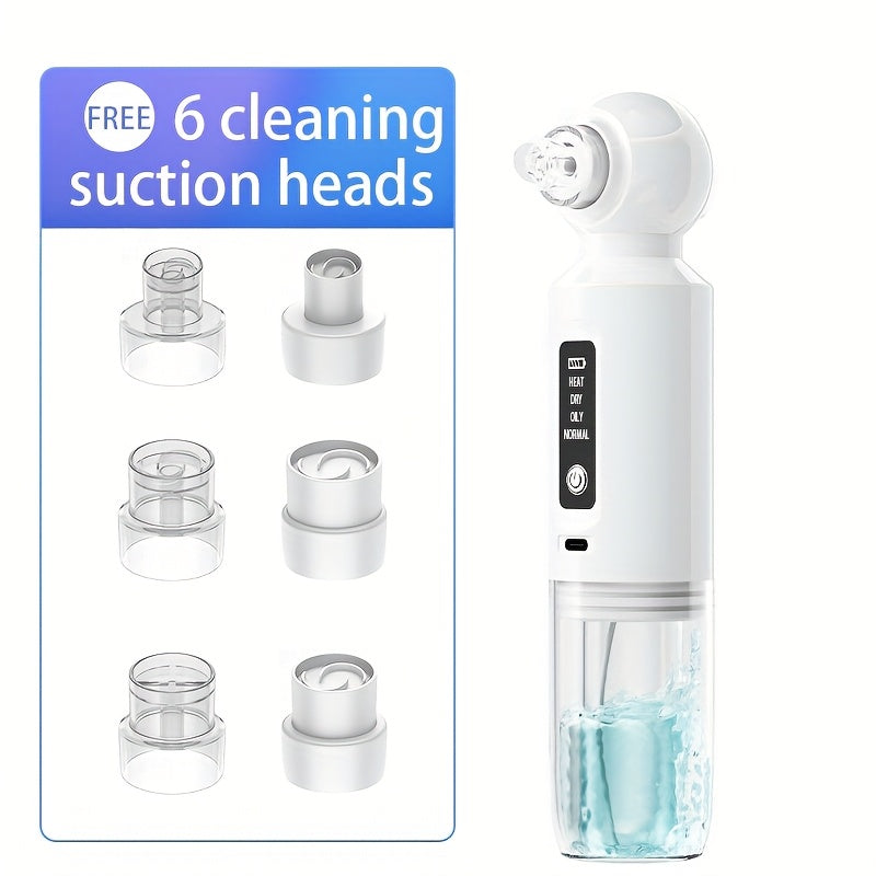 Electric Pore Cleaner, Blackhead Remover, USB Rechargeable Mini Bubble Beauty Device, Comes with Six Suction Heads (Three Hard And Three Soft). Long Press The Power Button for Three Seconds to Activate The Heating Function