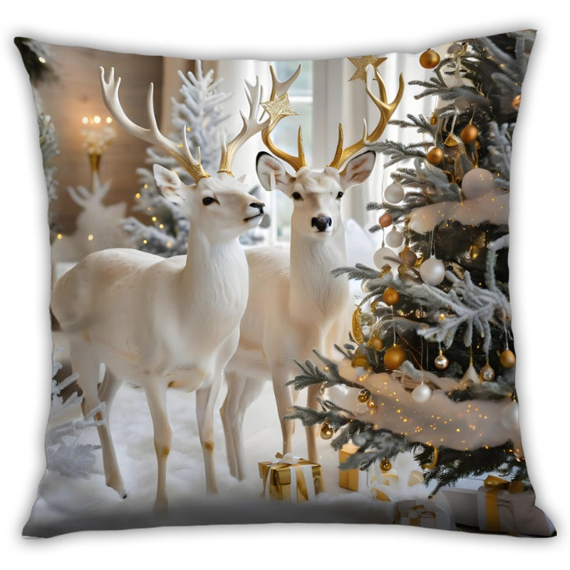 4pcs Christmas Decorative Pillow Covers, Santa Claus Reindeer Snowman Elf Pattern, Festive Atmosphere Sofa Cushion Covers, Nordic Style Home Decor, Christmas Gift (Pillow Inserts Not Included), Cozy Holiday Setup, Seasonal De