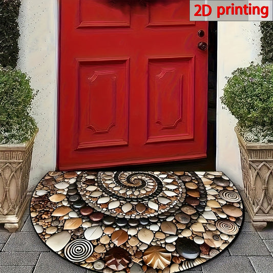 Welcome Mat Featuring Vibrant 2D Pebbles And Seashells - Slip-Resistant And to Maintain, This Semi-Circular Mat Is Ideal for Both Indoor And Outdoor Settings. It'S Perfect for Enhancing The Decor of Your Entryway, Kitchen, Ba