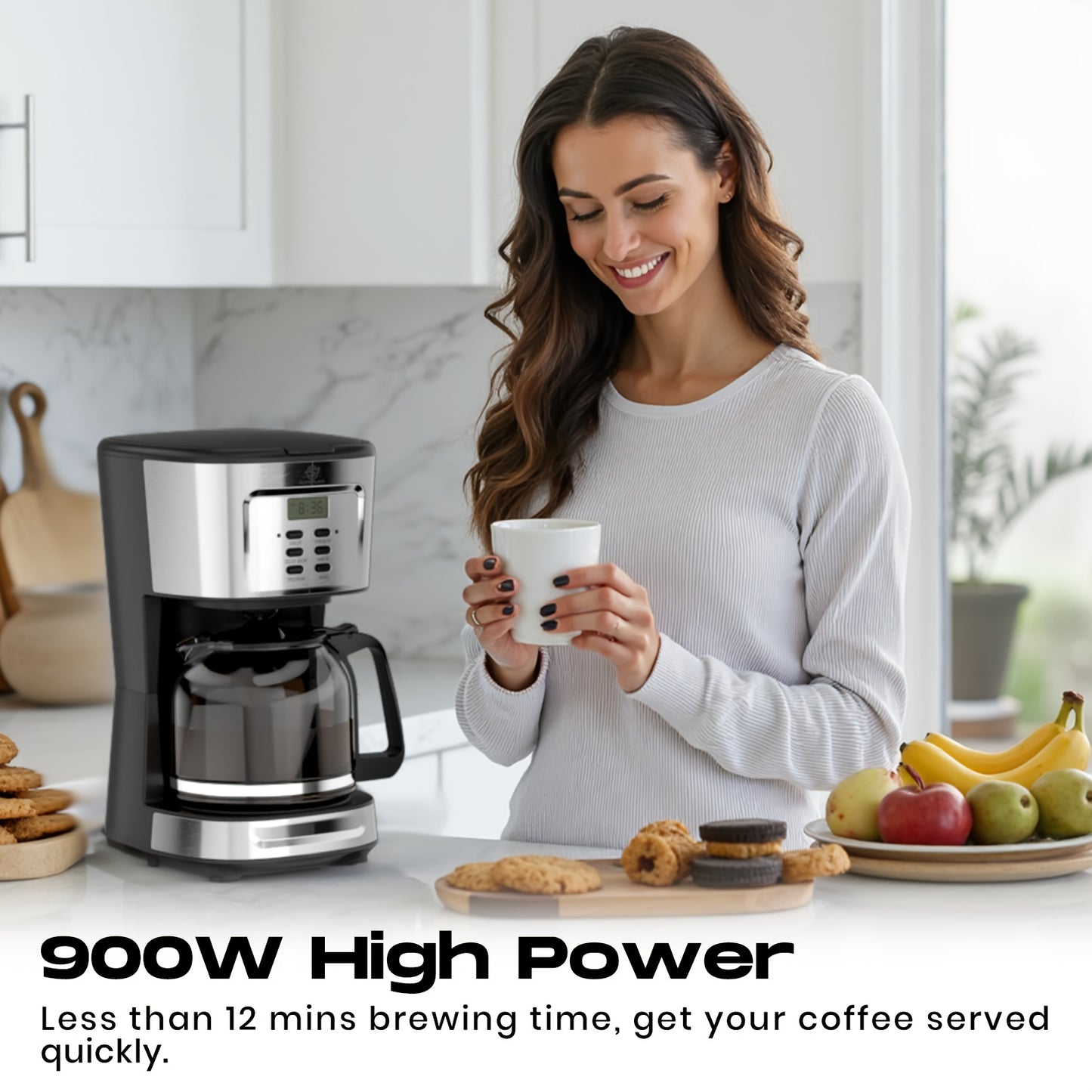 NEW UK Plug  Drip Coffee Maker With LCD Display Delay Brew And Strength Control 900W Precise Temp Auto Shut Off Dishwasher Safe Glass Jug 1.5L