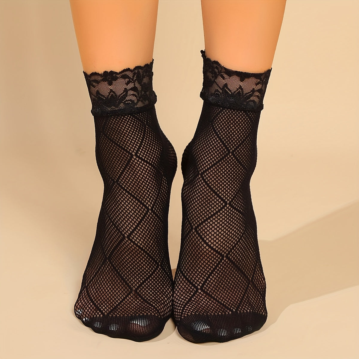 5 Pairs Women's Elegant Floral  Lace Trim Ankle Socks - Breathable Mesh Short Socks for Casual & Formal Wear, Hand Wash/Dry Clean, Cute Socks, Sophisticated Sock Design