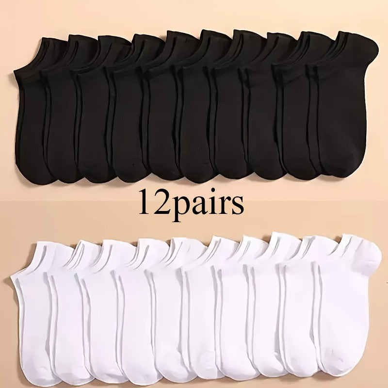 12 Pairs Set Unisex Solid Color Low-Cut Boat Socks - Summer No-Show Ankle Socks for Men & Women, Colors (,,) - Bulk Pack for Sneakers,, Boat - Hand Washable Casual Wear
