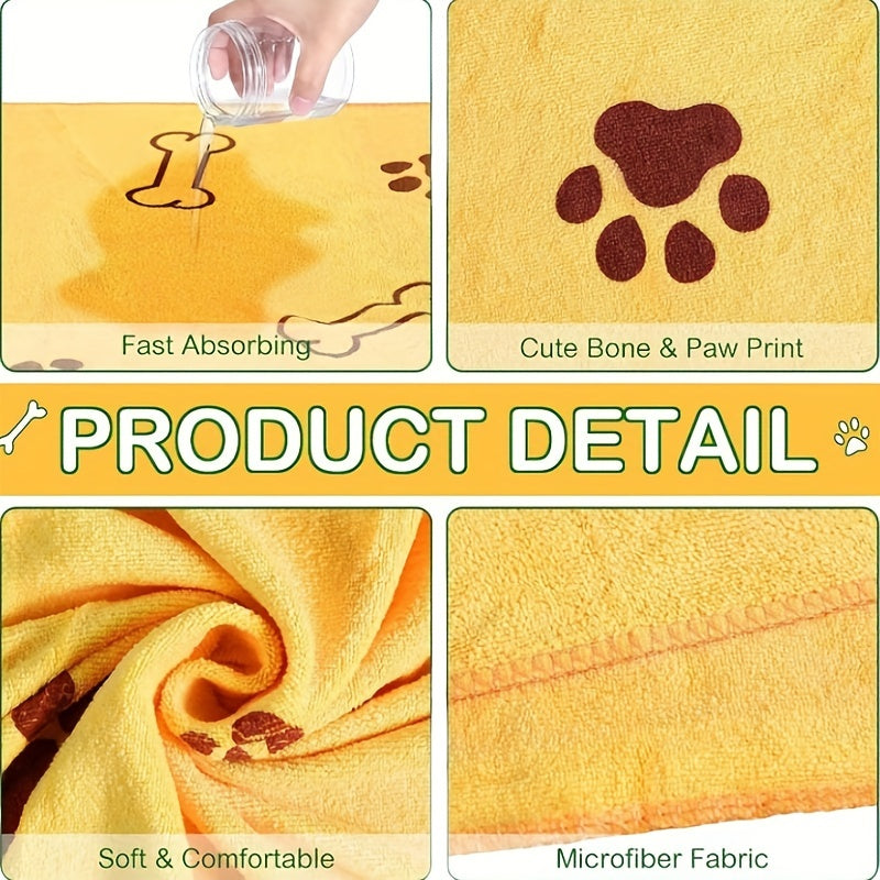 4 PCS Set Quick-Dry Pet Towels for Medium Dogs - Soft, Absorbent with Fun Paw Print Design, Ideal for Bathing, Grooming Towels | Playful Design | Durable Fabric