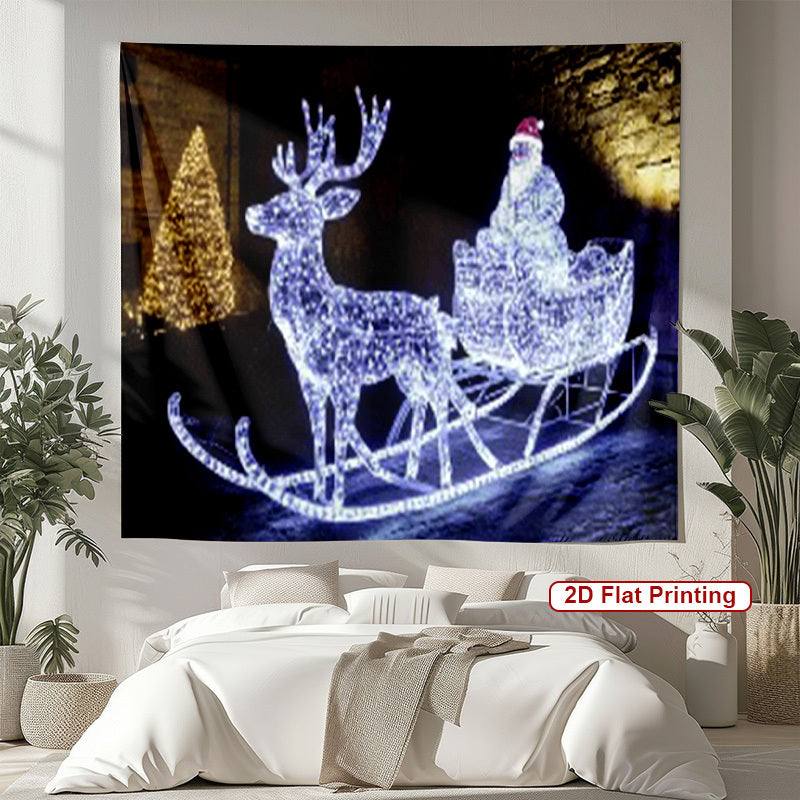 2D Flat, 1pc Large 170x255cm Glowing-in-the-Dark Santa Sleigh with Reindeer & Snowman Party Banner - Self-Lit Glittering Christmas Decoration with Glowing Snowman, Perfect for Indoor/Outdoor Holiday Celebrations & Festive Eve