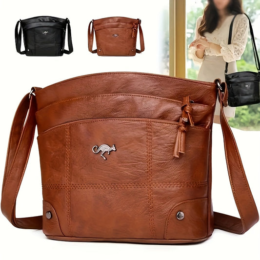 Black/Brown Color Women's Elegant Retro Crossbody Bag - Large Capacity Lightweight Handbag with Adjustable Strap, Zipper Closure & Multiple Pockets