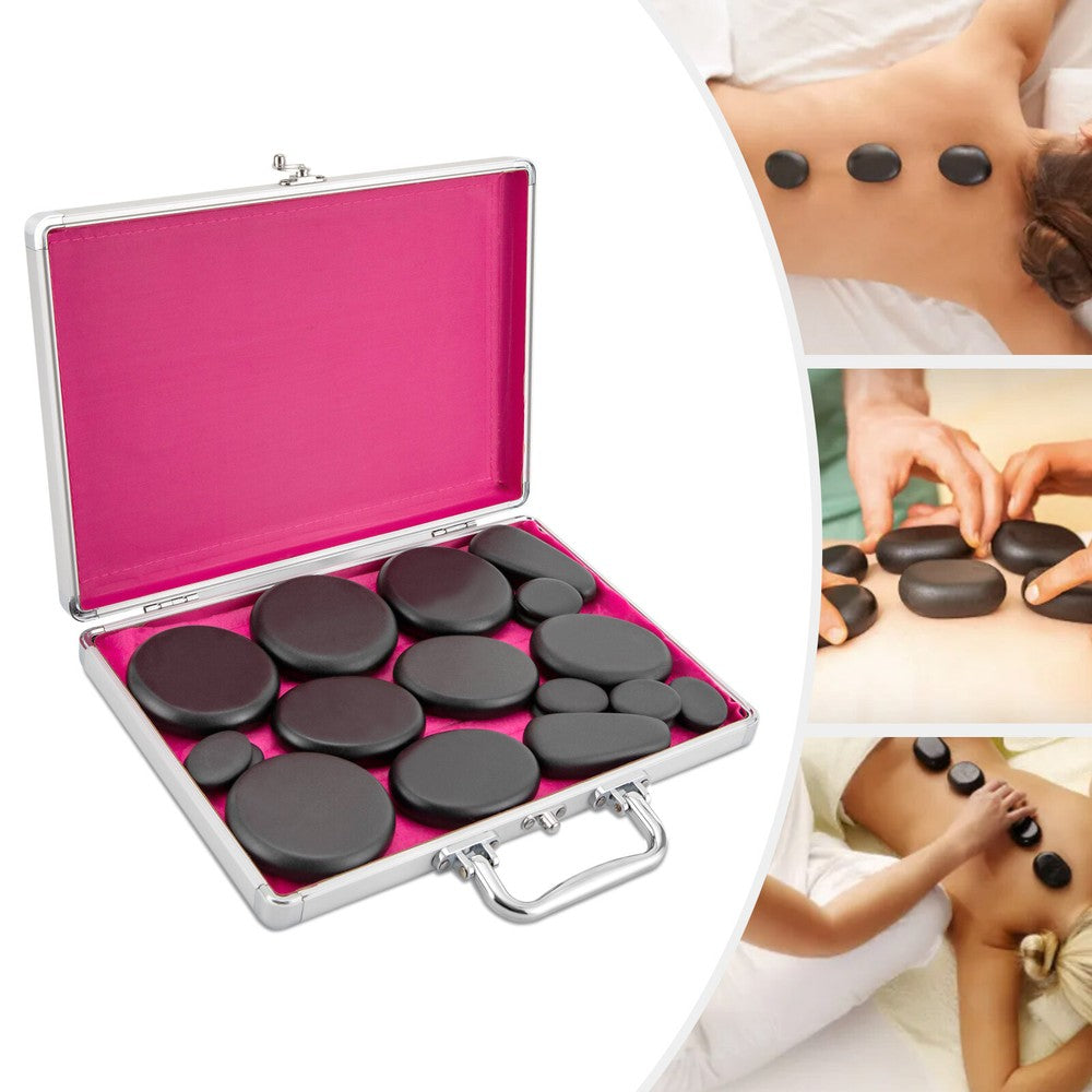 NEW Upgraded Pro 18 PCS Set Hot Stones Massage Set Natural Volcanic Rocks Portable Massage Stone Heater Kit Full Body Therapy Treatment Pain Relief Massage Set Relaxation Health Care Supplies