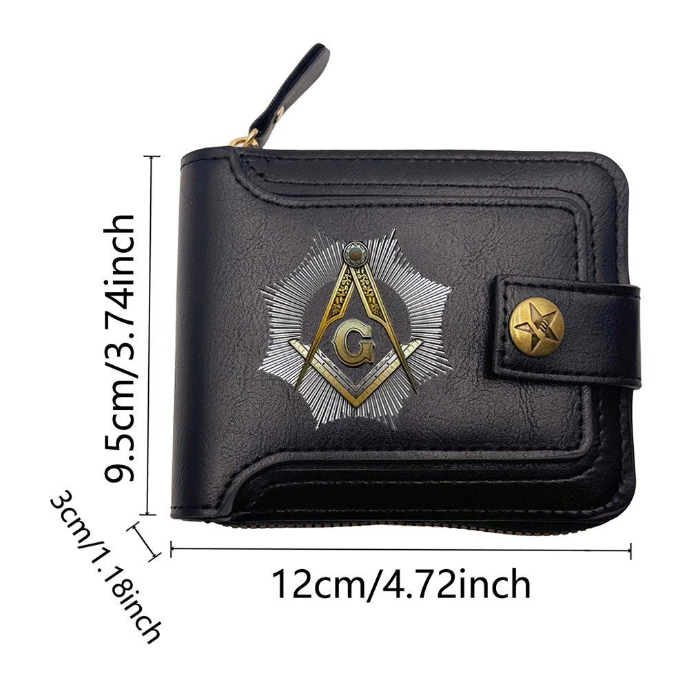 Illuminati's Freemason A Stylish Men's Coin Purse from The Freemasonry Collection, Featuring Classic Retro Prints. This Unisex Wallet Has a Zipper Closure, Making It Perfect for Outings, Travel, Walks, Shopping, And Picnics.