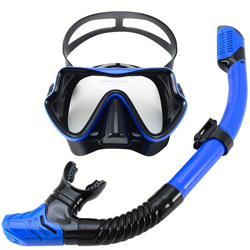 Snorkeling Mask Breathing Tube Set Large Frame Silicone Mask, Anti-Leak Anti-Fog Snorkel Mask Swimming Goggles for Men Women