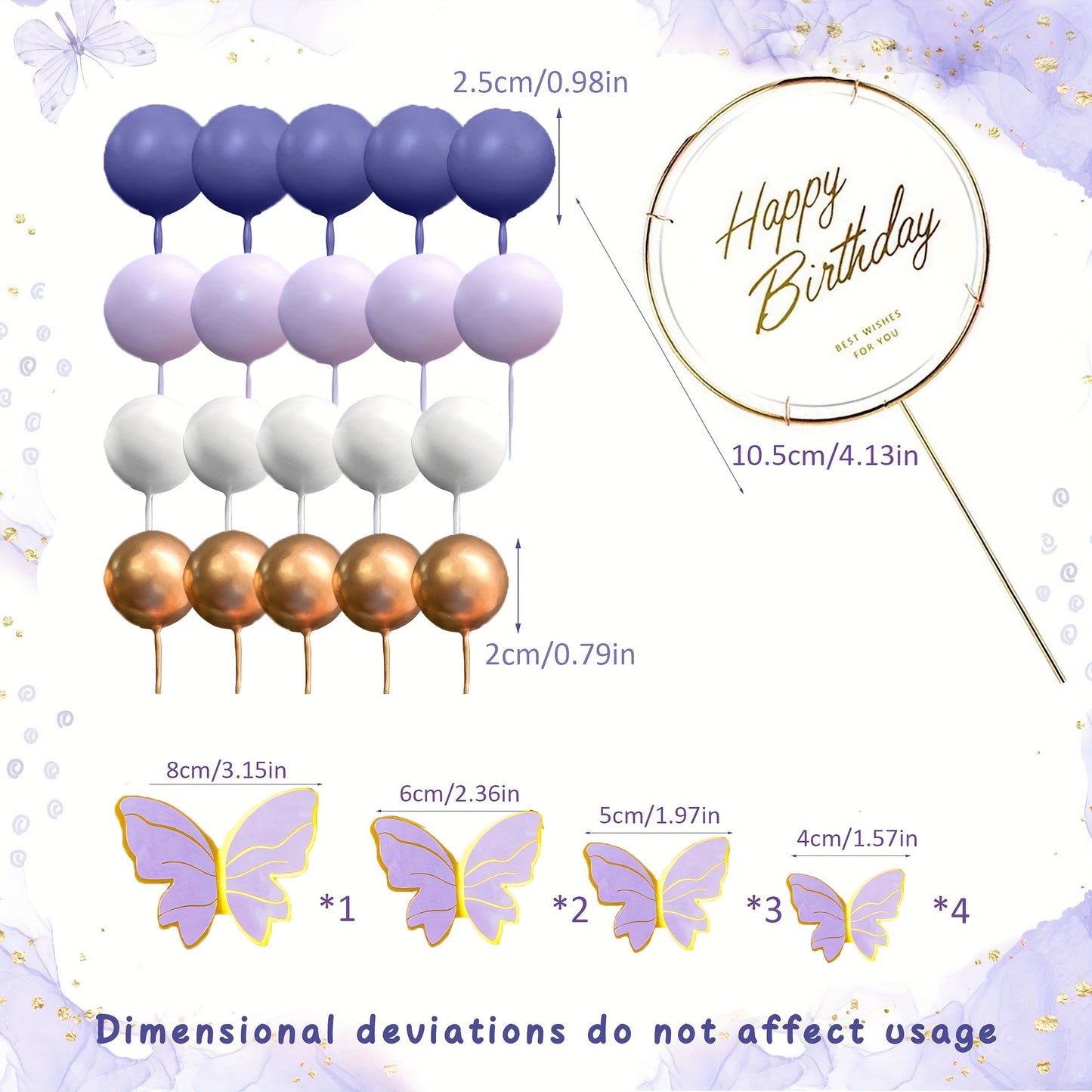 31pcs Purple Butterfly Cake Decorations with Golden Glitter Accents - Elegant Birthday Party Supplies for Baby Showers, Bridal Showers, Ladies' Theme Celebrations, Butterfly Cake Decorations, Celebration Dessert Decor, Prince