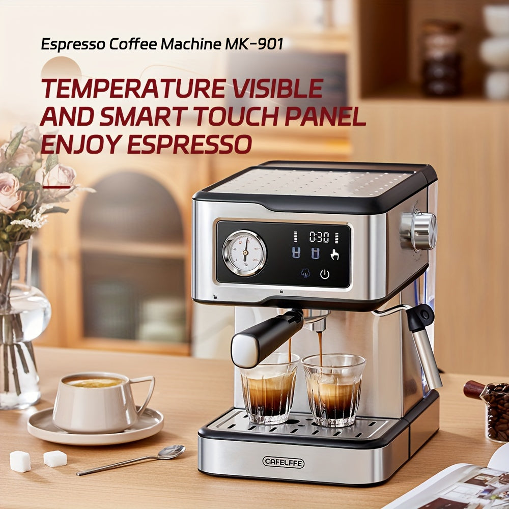 Italian Semi-Automatic Espresso Machine with Built-in Milk Frother & Steam Wand, 20 Bar Pump Stainless Steel Coffee Maker for Latte, Cappuccino, Americano, 1.5L Detachable Water Tank, Smart Touch Panel, Programmable Settings,